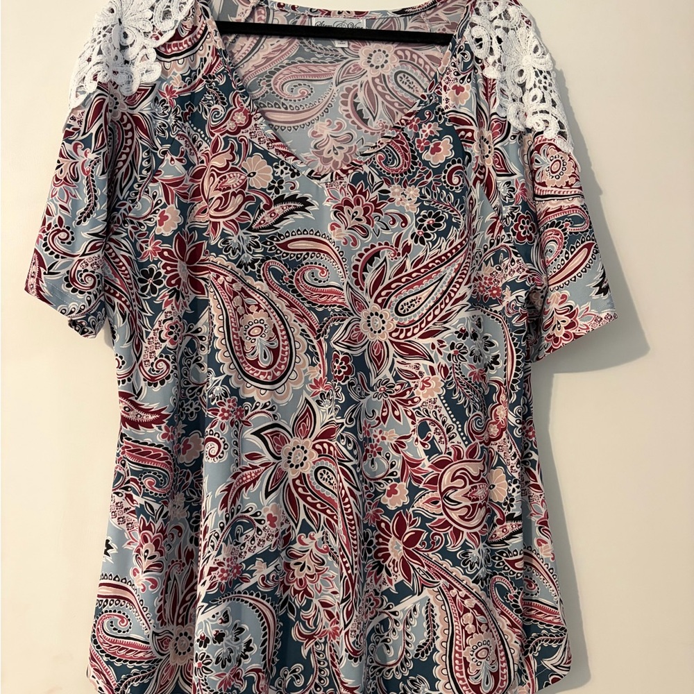 Floral Paisley Lace Shoulder Top